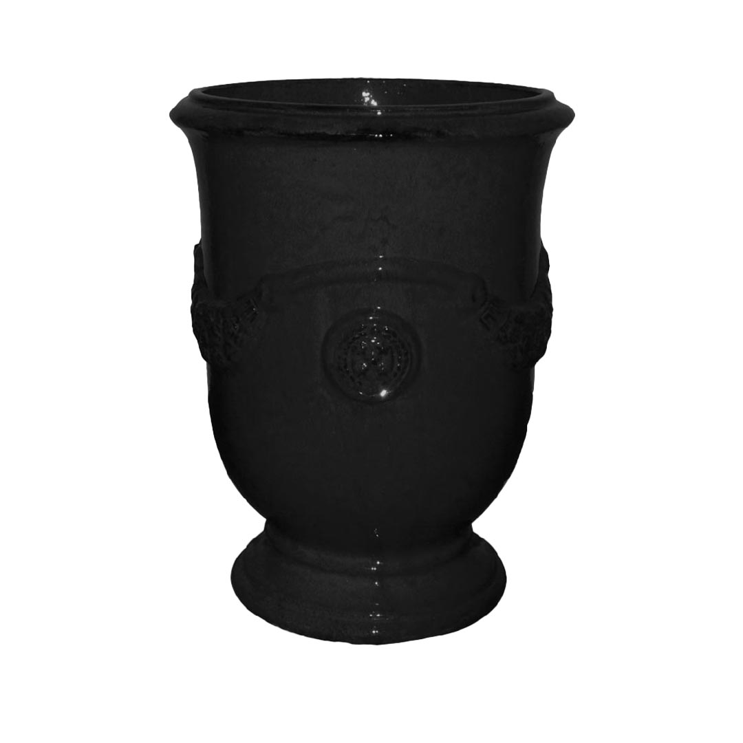 French Glazed Ceramic Urn in Black finish