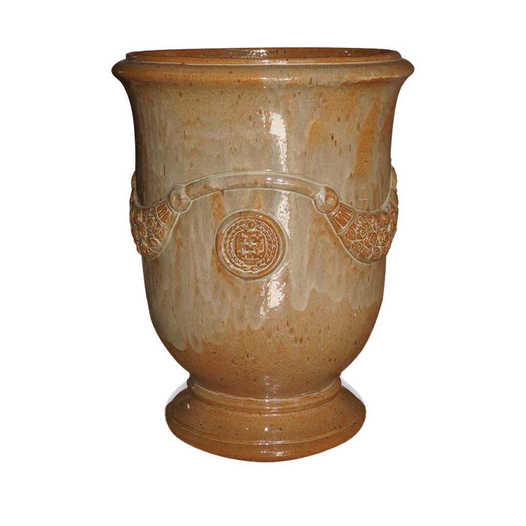 French Glazed Ceramic Urn in Creamy Bronze finish