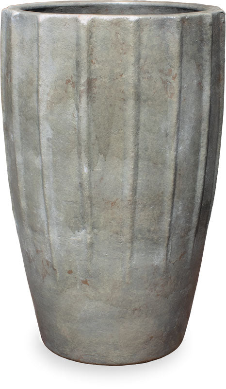 Tall Vertical Lines Pot in Green finish