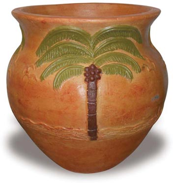 Chata Planter with Palm handcrafted garden piece.