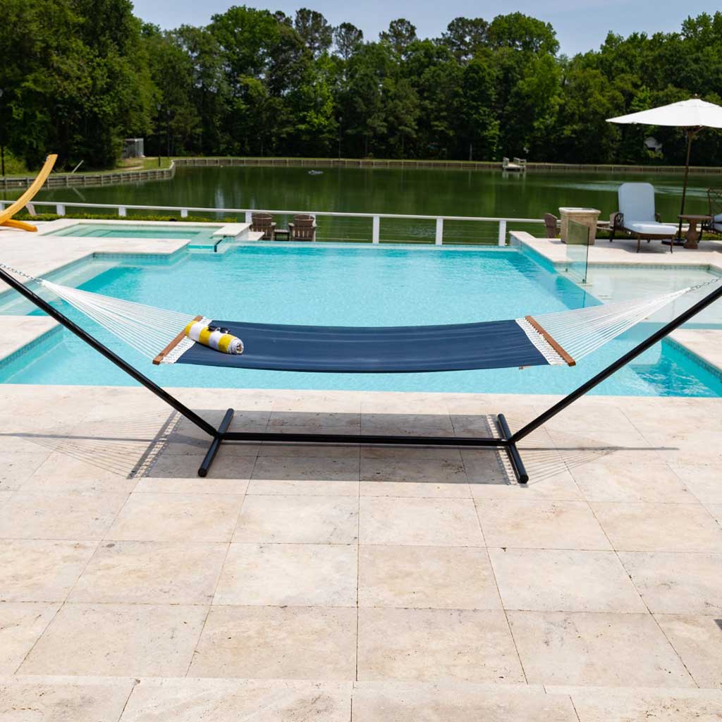 Large Quick Dry Hammock in Way Navy lifestyle view