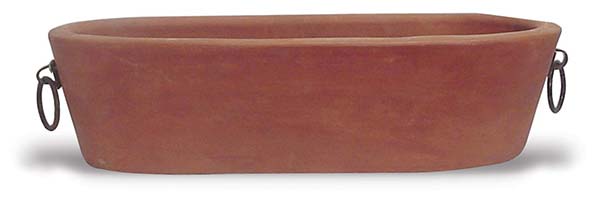 Medium Oblong Planter with Iron Handles handcrafted garden piece.