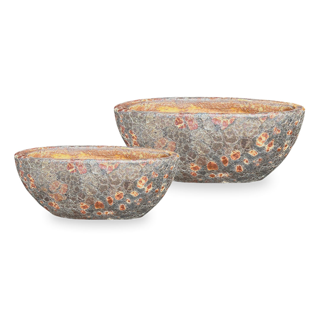 Seafoam Drift Oval Planter Set of 2 with rustic Seafoam Brown finish
