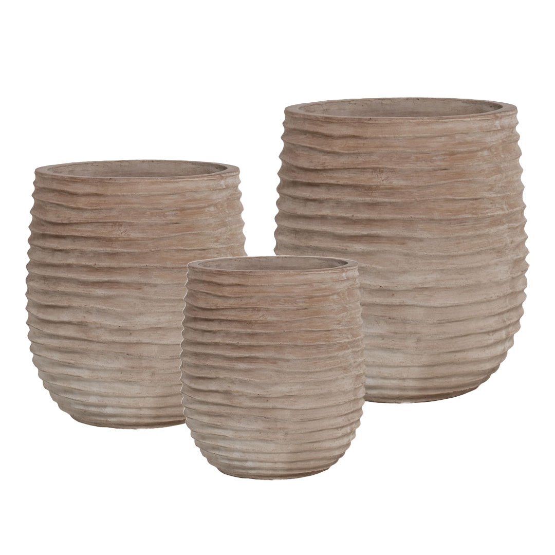 Anterra Tall Rippled Planter set of 3 in Anterra finish