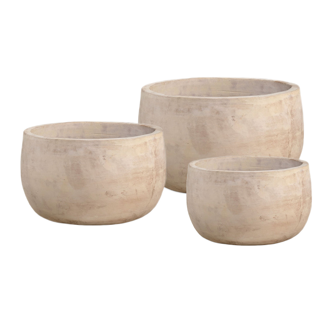 Low Egg Terra Cotta Planter set of 3 in Wterra finish