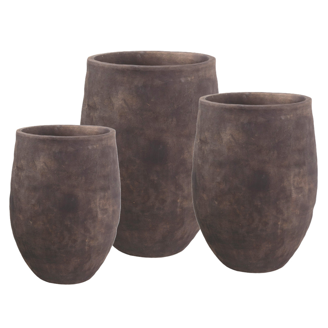 Tall Rough Texture Planter set of 3 in Bterra finish