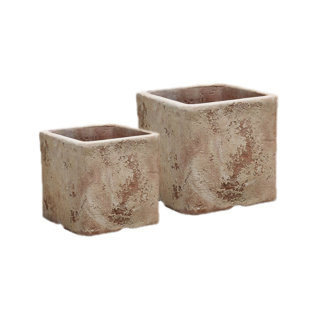 Terra Antico Earthy Cube Planter set of 2 in Terra Antico finish