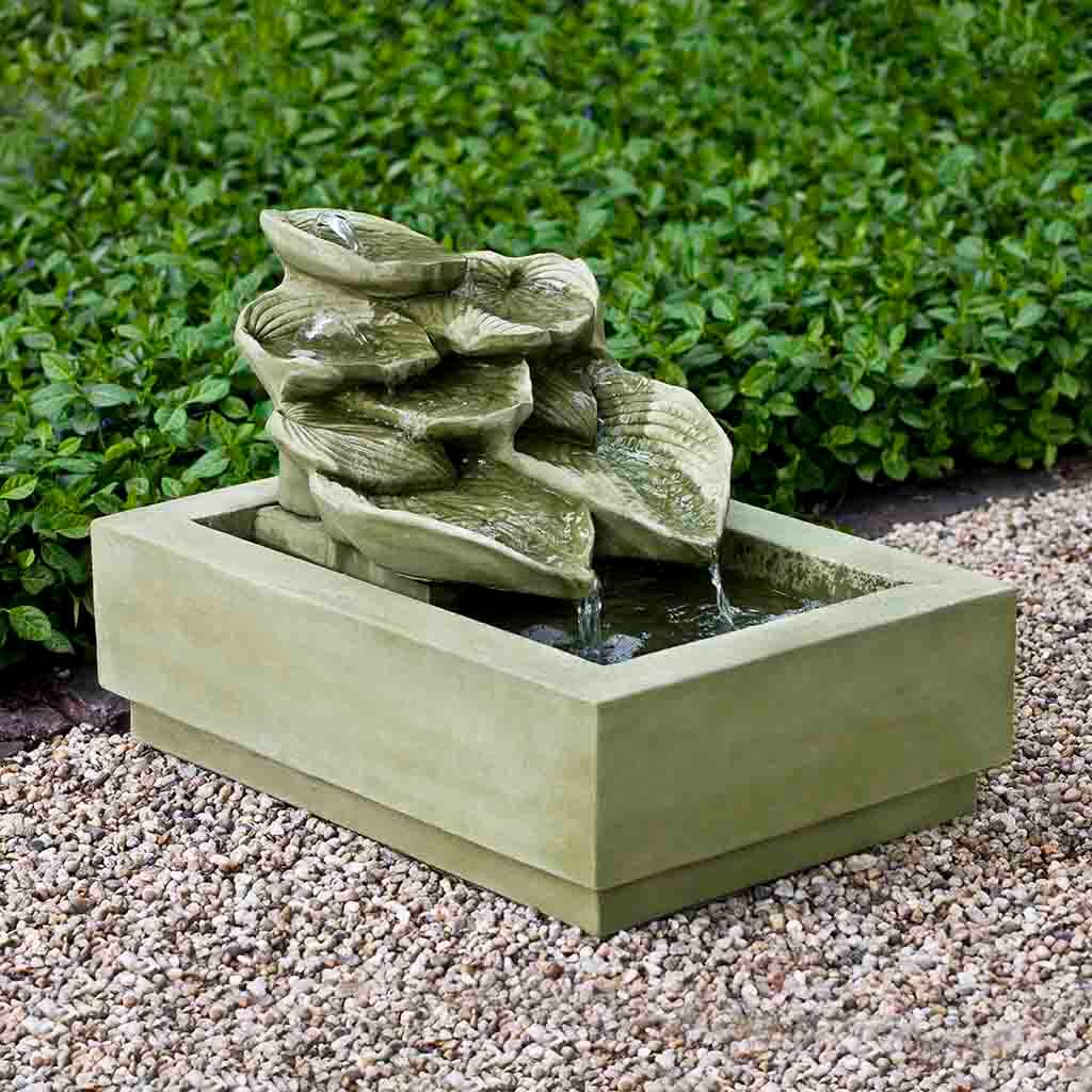 Cascading Hosta Fountain outdoor garden fountain in English Moss finish