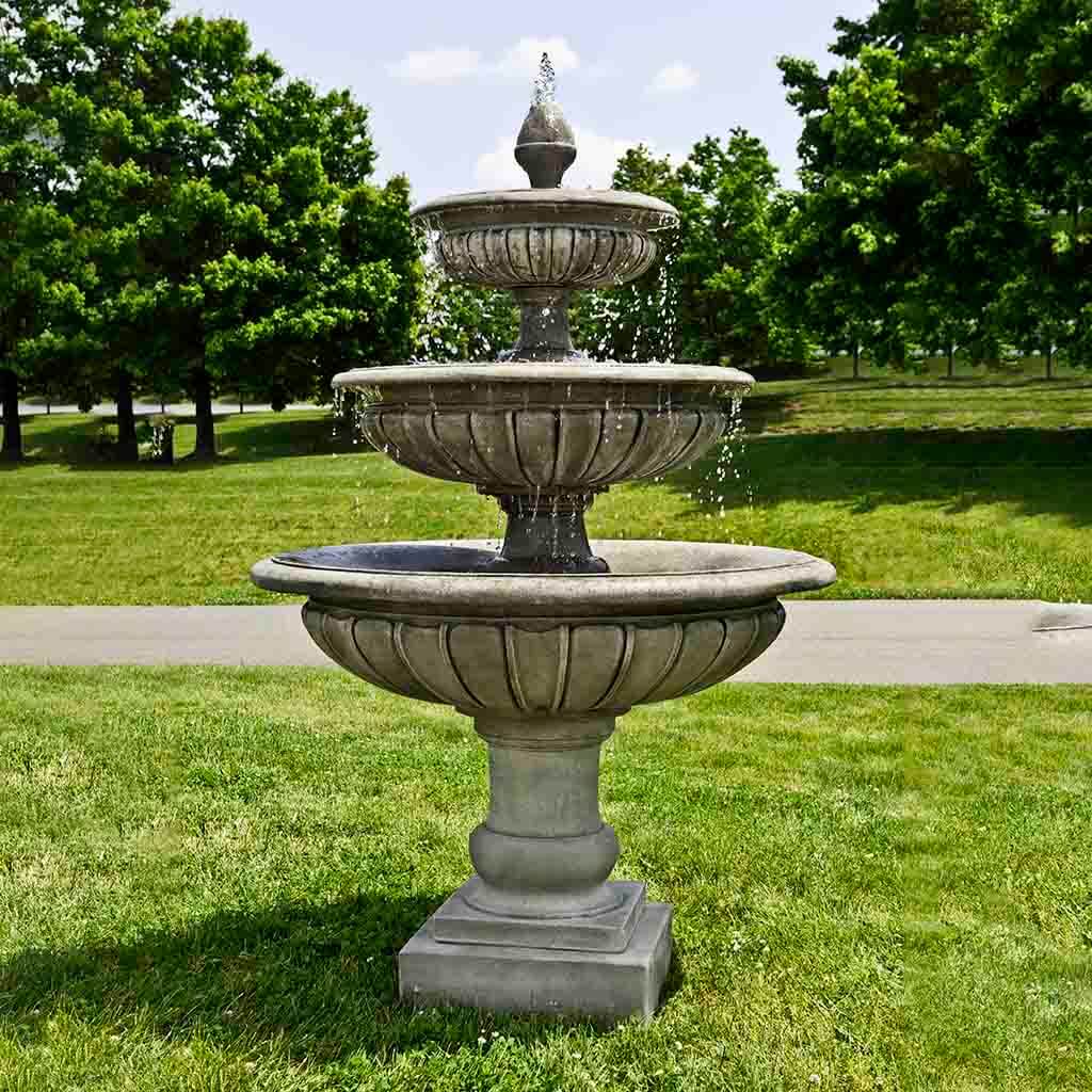 Three Tier Longvue Garden Fountain in Alpine Stone finish by Campania