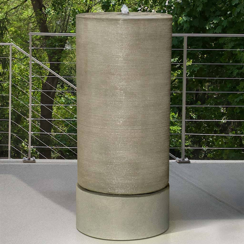 Tall Modern Cylinder Fountain in Verde finish