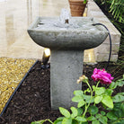 Close-up of the Andra Fountain showing bubbling water and decorative floral basin detail
