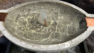 Top view of the Austin Fountain showcasing the bubbling center and circular cast stone basin with four copper spillways
