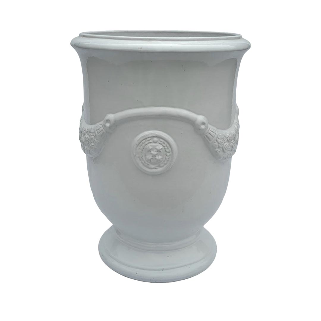 French Glazed Ceramic Urn in White finish