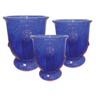 Medallion Glazed Ceramic Urn set of 3 in Blue finish