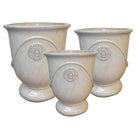 Medallion Glazed Ceramic Urn set of 3 in Cream finish
