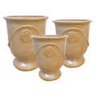 Medallion Glazed Ceramic Urn set of 3 in Creamy Bronze finish