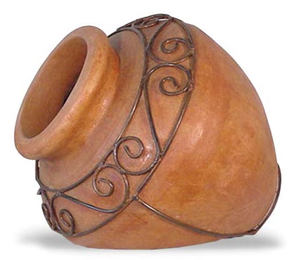 Welcome Pot with Iron Handle handcrafted garden piece.