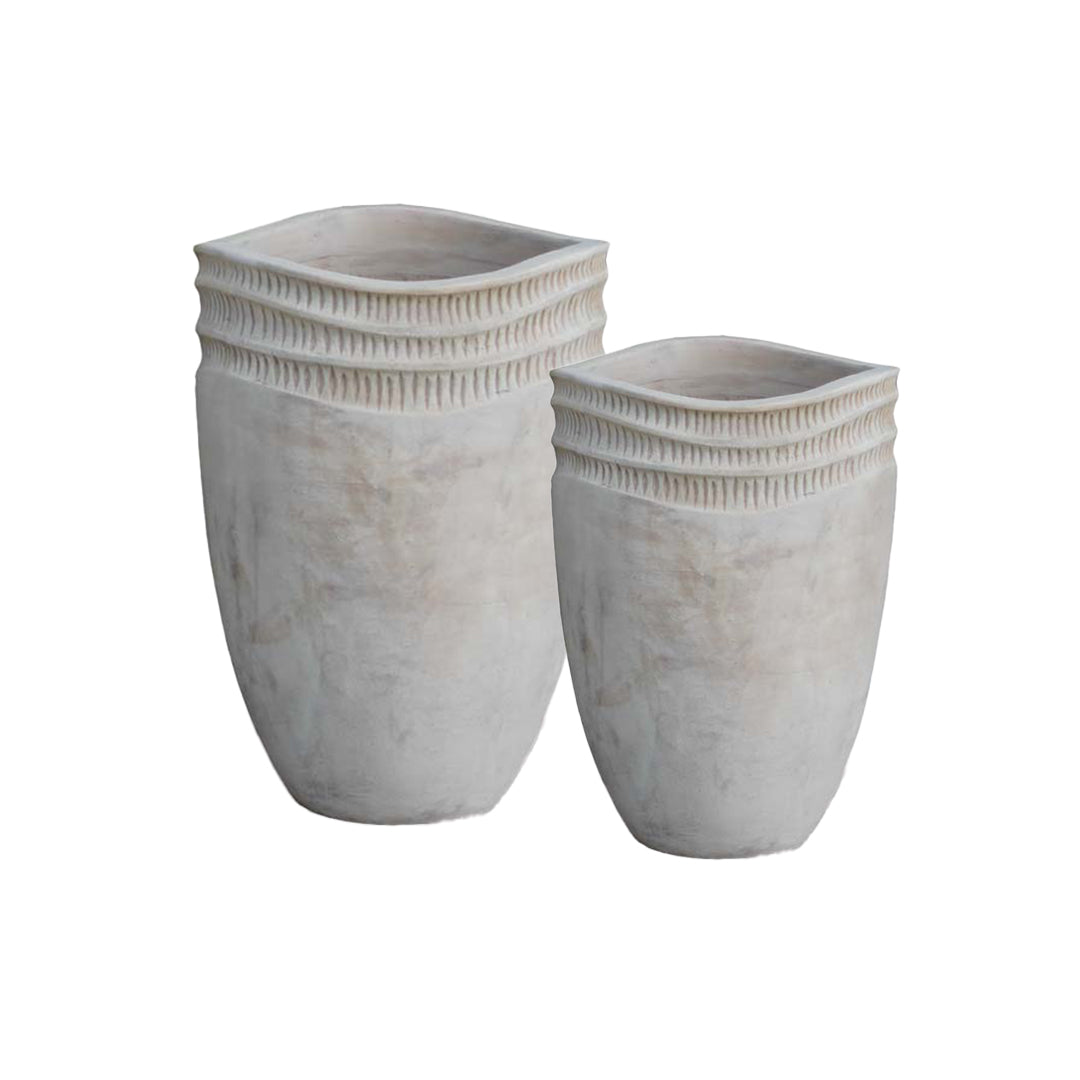 Mterra Tall Round Waved Rim Planter set of 2 in Mterra finish