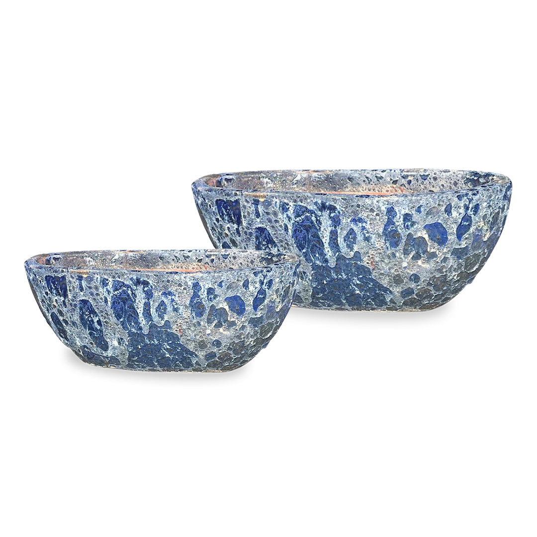 Seafoam Drift Oval Planter Set of 2 with textured Seafoam Blue finish