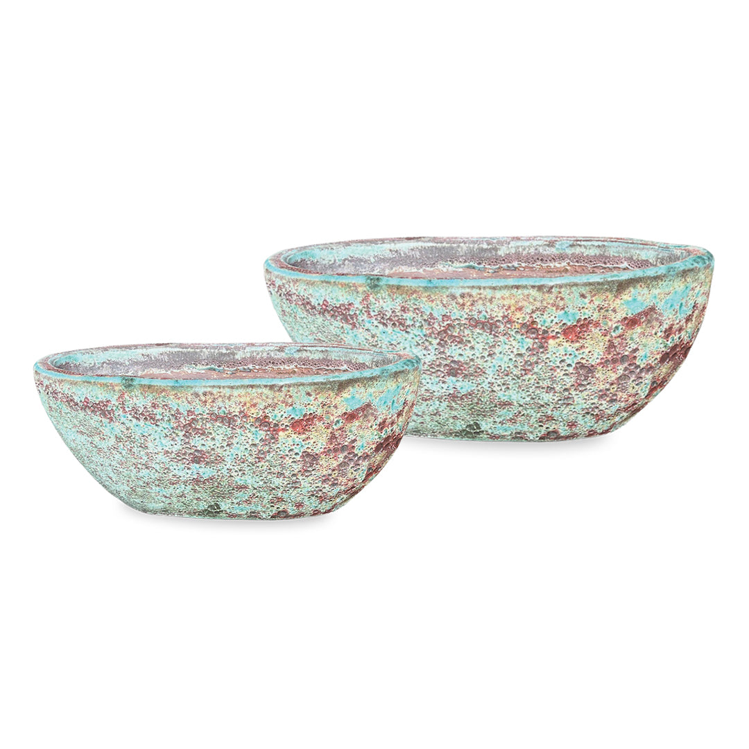 Seafoam Drift Oval Planter Set of 2 with weathered Seafoam Green finish