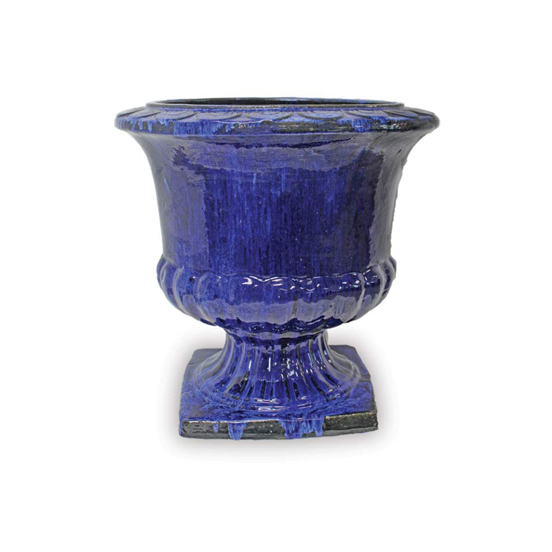Footed Glazed Ceramic Urn Planter in Blue finish