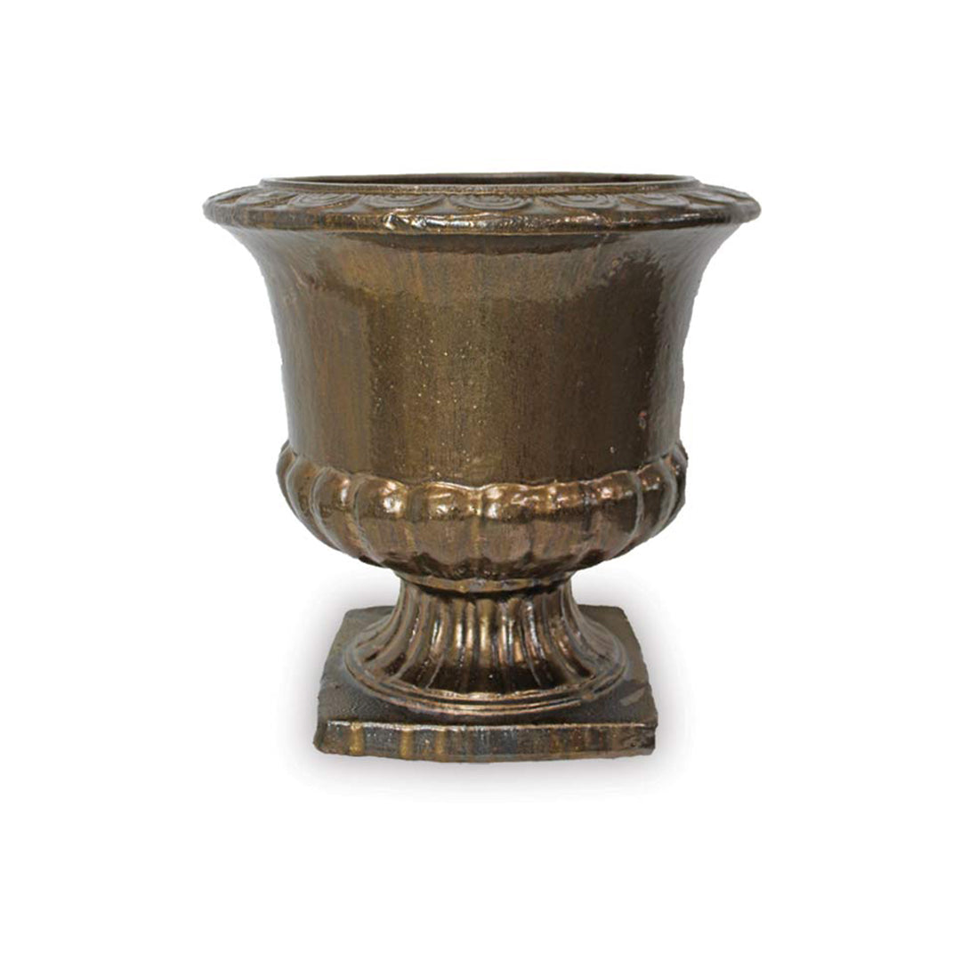 Footed Glazed Ceramic Urn Planter in Gold finish