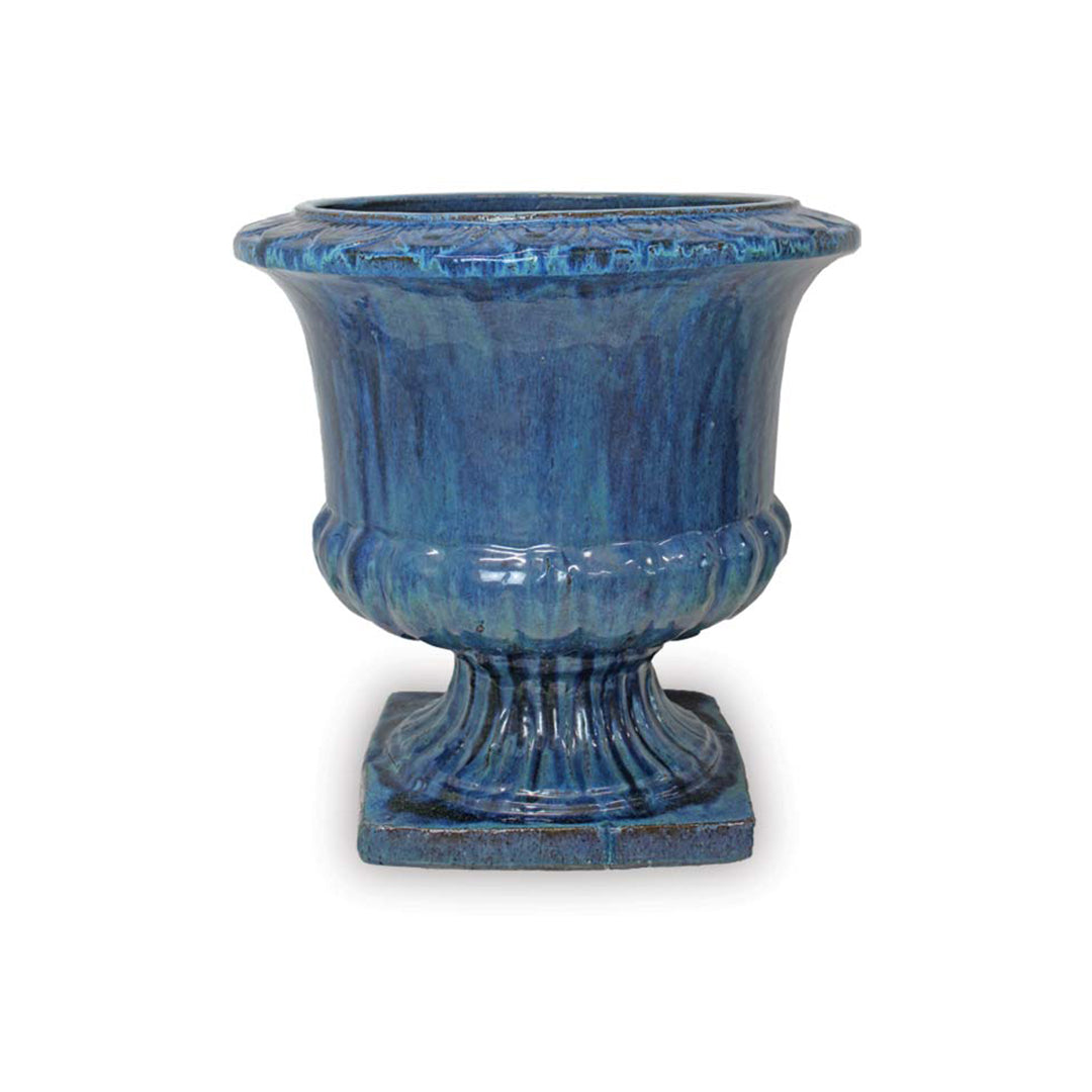 Footed Glazed Ceramic Urn Planter in Green finish