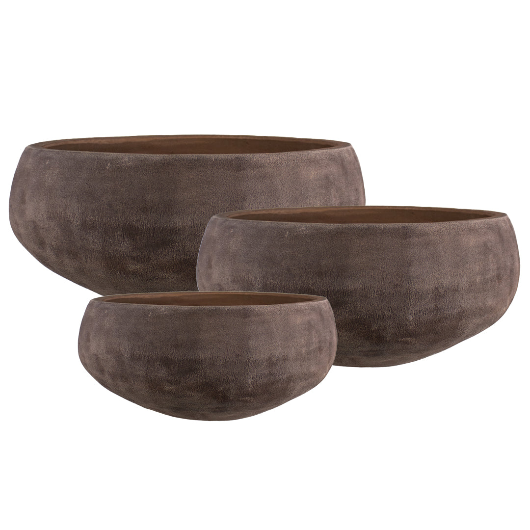 Matala Shallow Planter set of 3 in Bterra finish