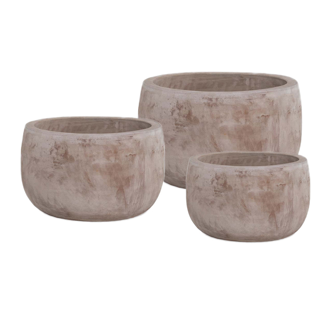 Low Egg Terra Cotta Planter set of 3 in Mterra finish