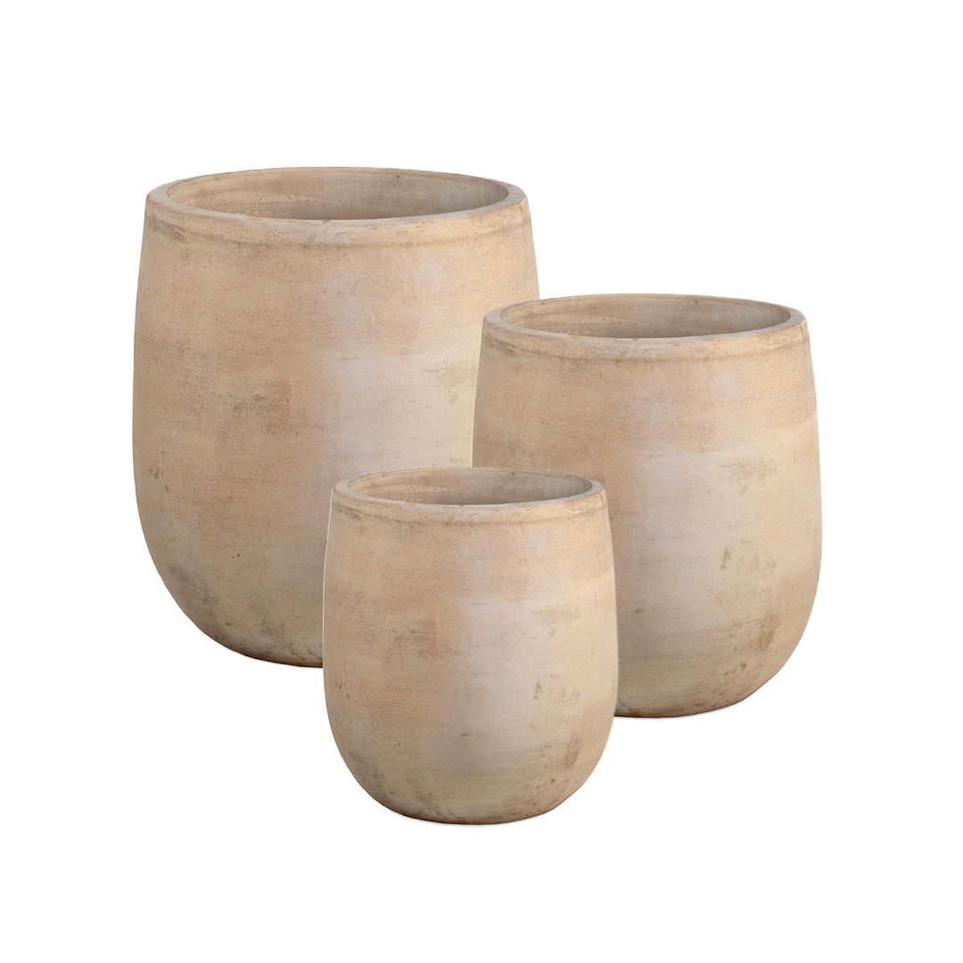 Tall Egg Terra Cotta Planter set of 3 in Wterra finish