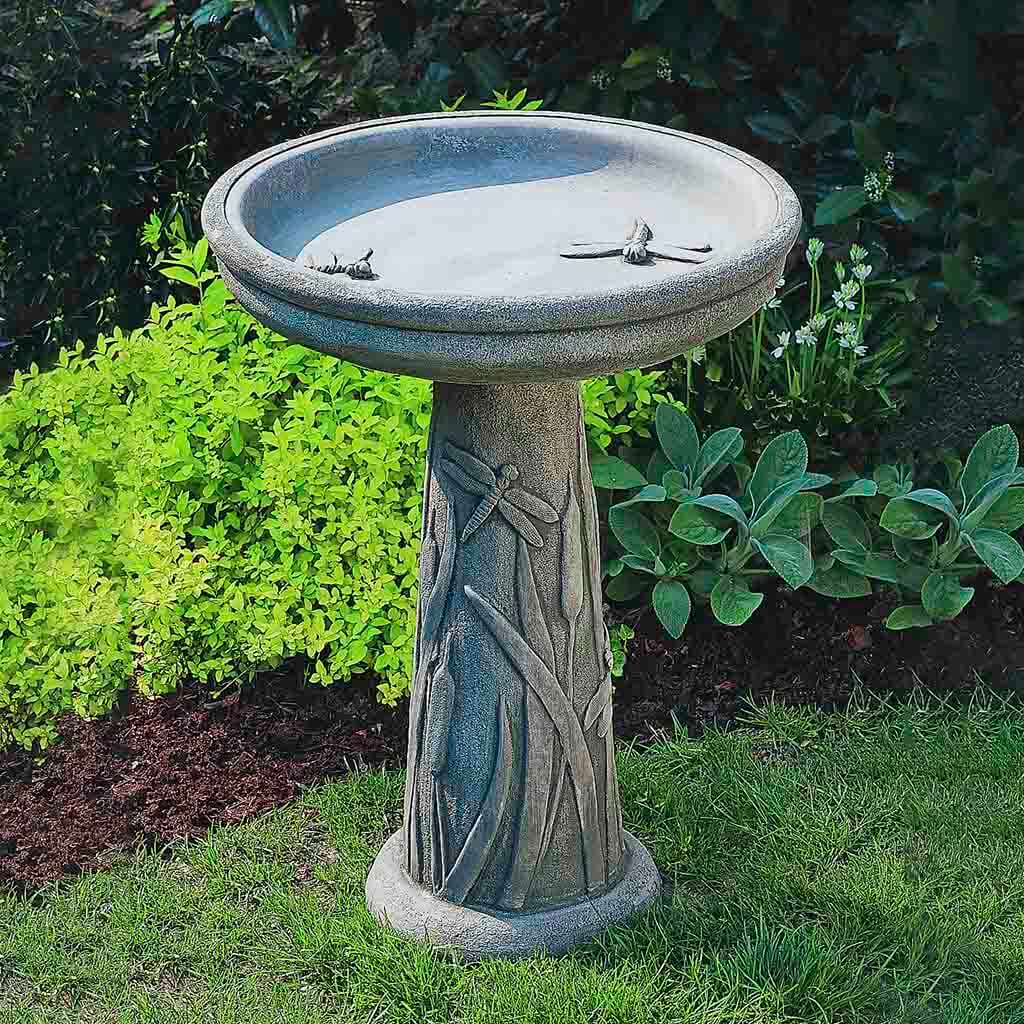 Dragonfly Birdbath in Greystone finish