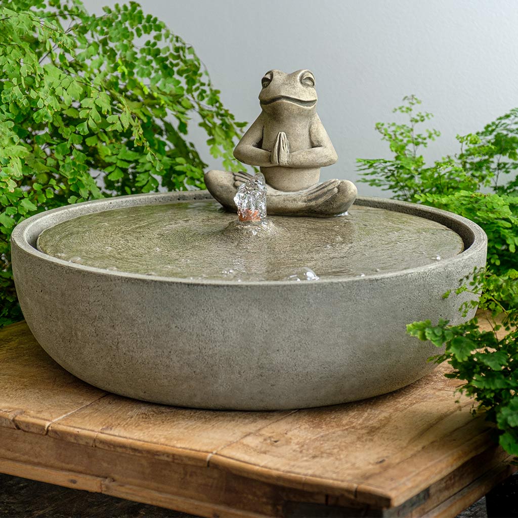 Yoga Frog Fountain outdoor garden fountain in Greystone finish