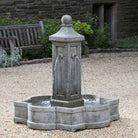 Provence Fountain cast stone outdoor fountain with four water spouts and decorative column centerpiece