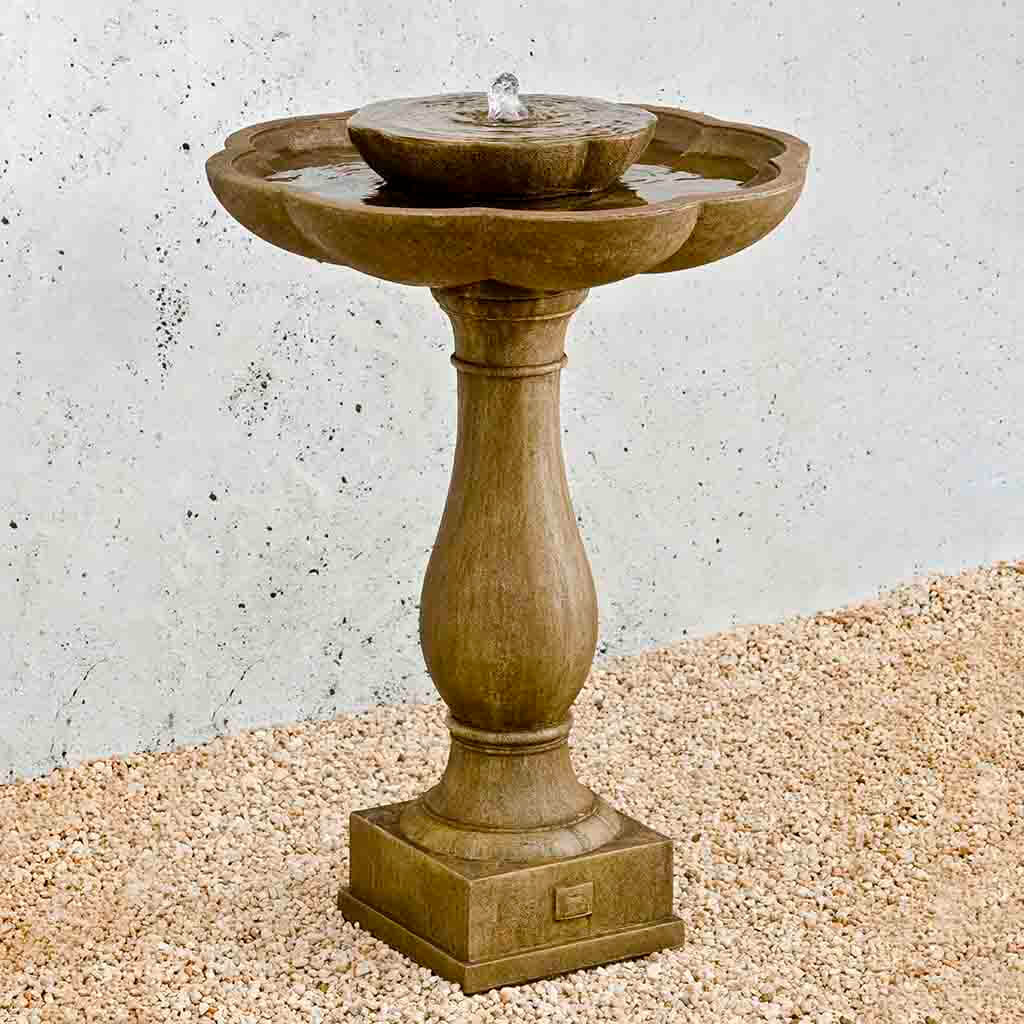 Flores Pedestal Garden Fountain in Aged Limestone finish by Campania
