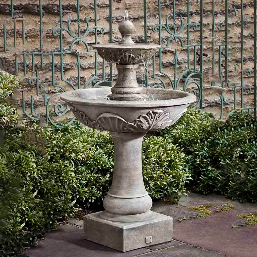 Acanthus Two Tier Garden Fountain in Alpine Stone finish