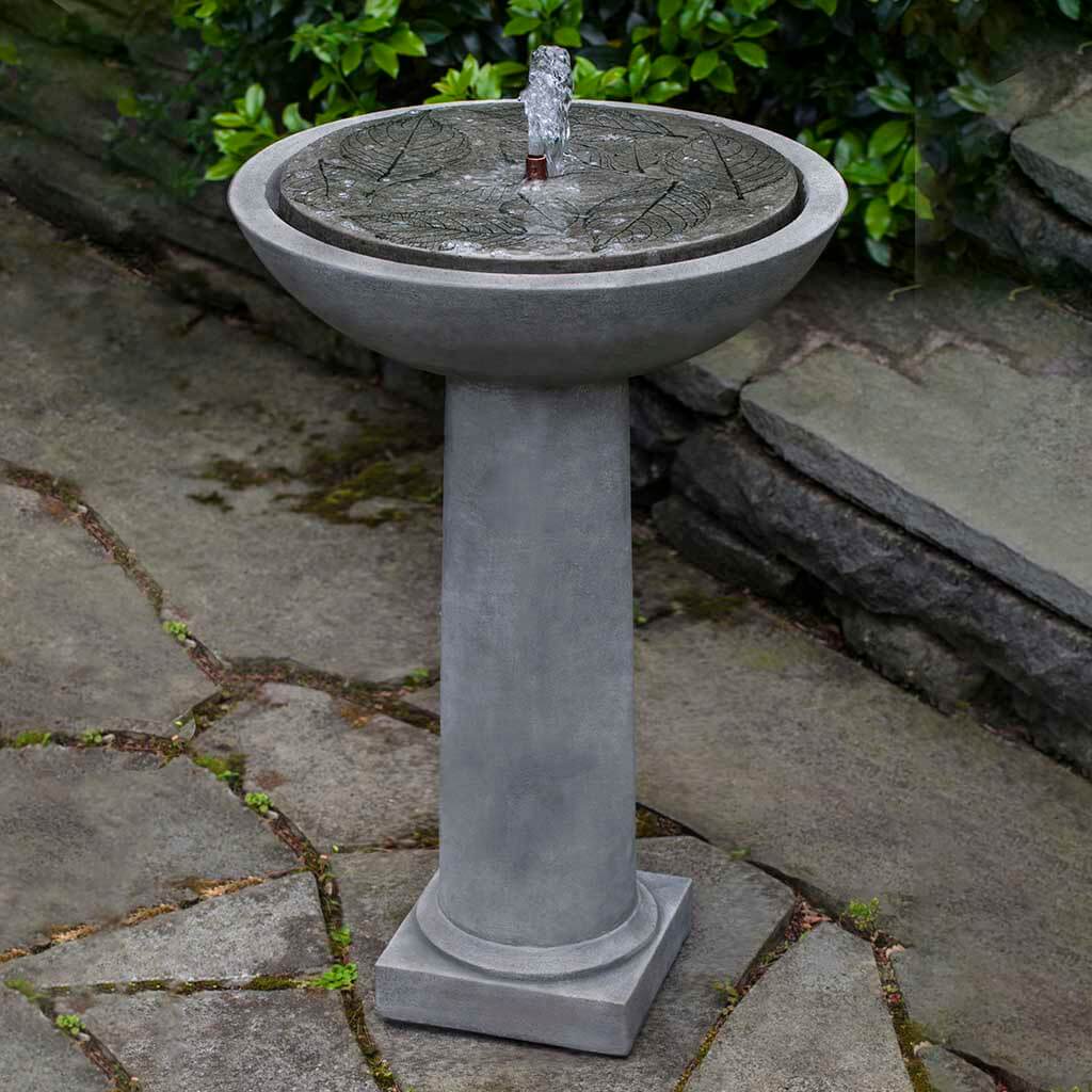 Hydrangea Leaves Birdbath Fountain outdoor garden fountain in Alpine Stone finish