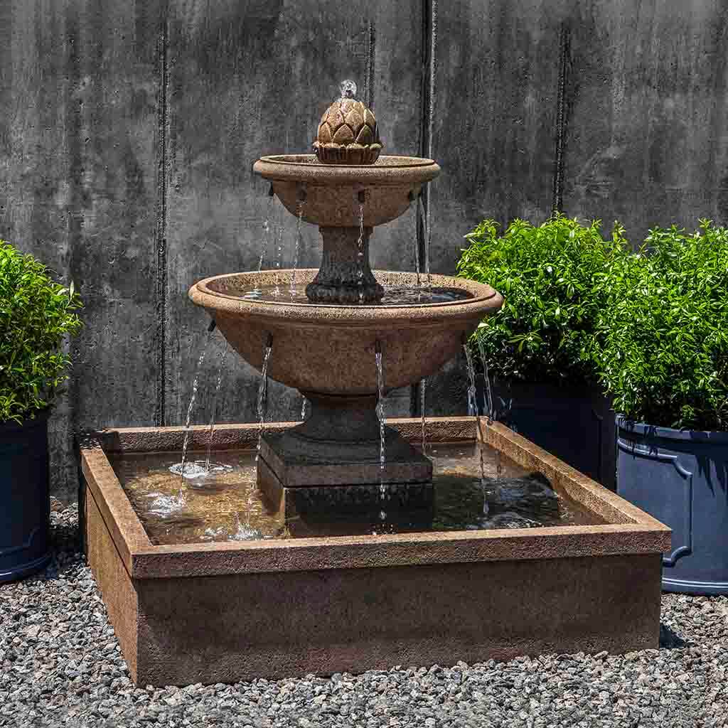 La Mirande Fountain outdoor garden fountain in Aged Limestone finish