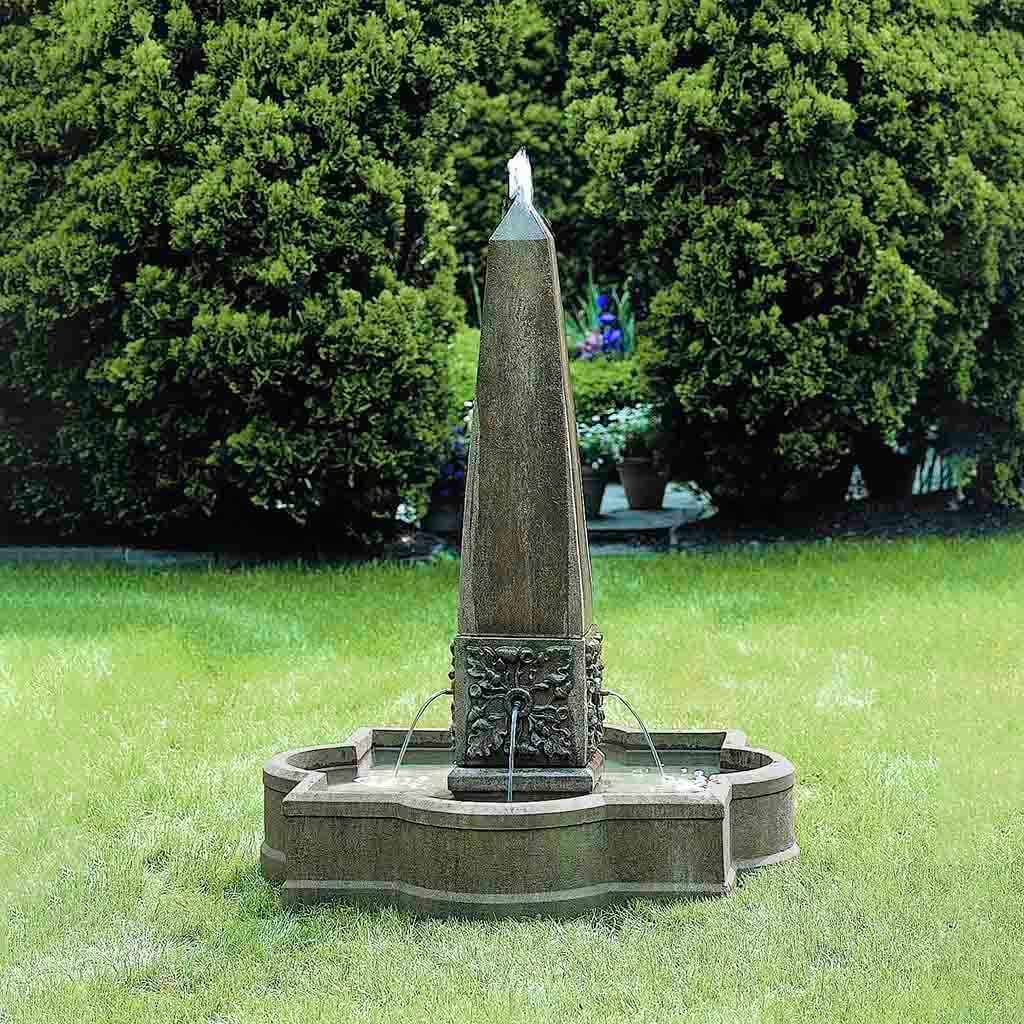 Palazzo Obelisk Fountain outdoor fountain in Aged Limestone