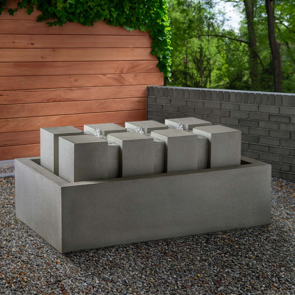 Kanal Modern Garden Fountain in Greystone finish by Campania